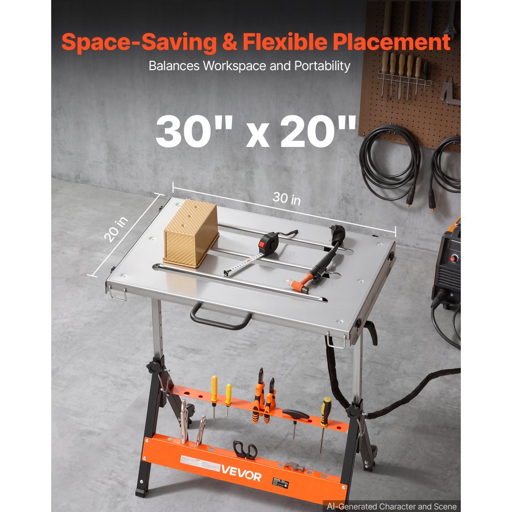 VEVOR Foldable Welding Table 30" x 20" Welding Workbench 400LBS Capacity, 5-Level Height Adjustable Work Table with 3 Tilt Angles & 3 Tool Slots, Heavy-Duty Steel Platform for Welding Assembly Repair