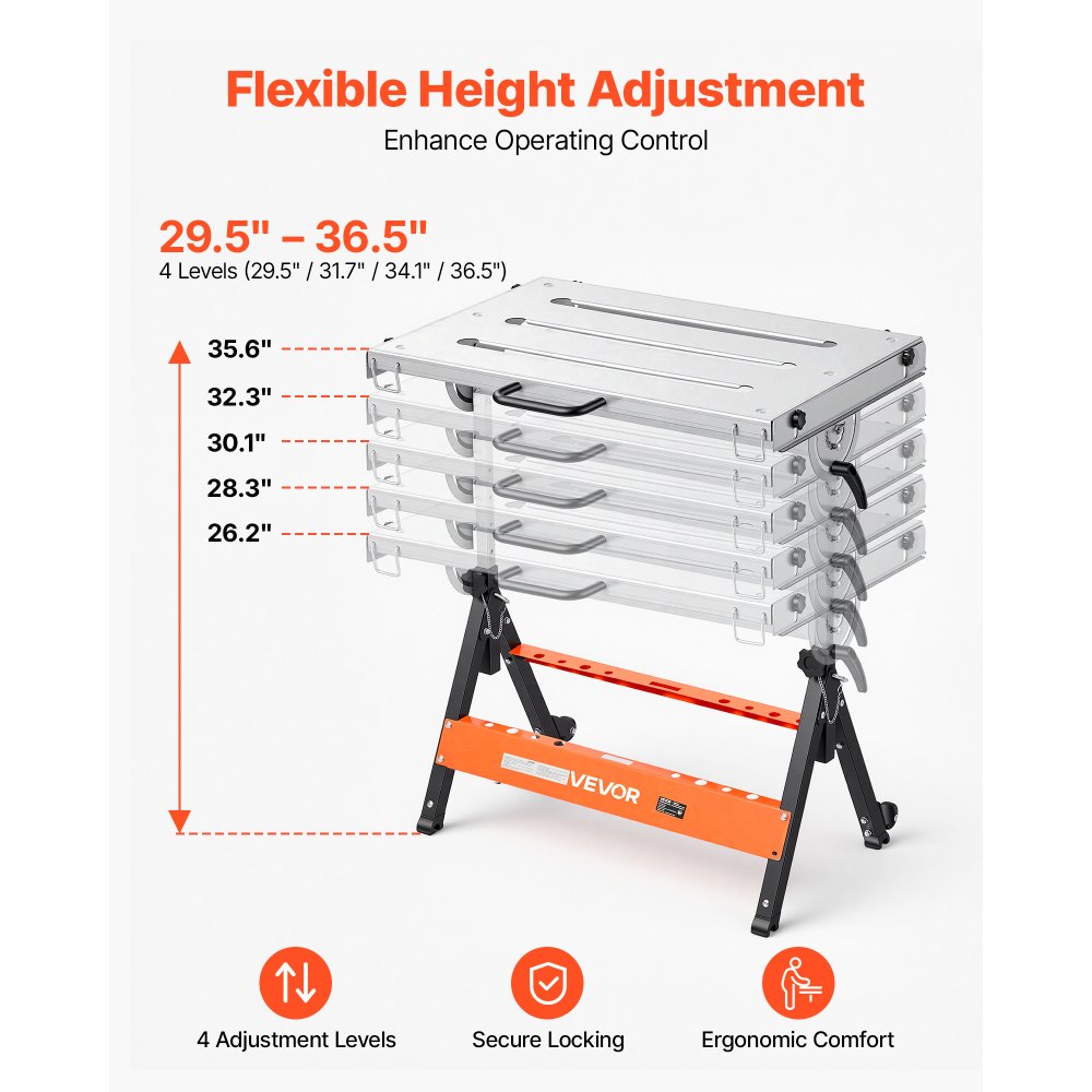 VEVOR Foldable Welding Table 30" x 20" Welding Workbench 400LBS Capacity, 5-Level Height Adjustable Work Table with 3 Tilt Angles & 3 Tool Slots, Heavy-Duty Steel Platform for Welding Assembly Repair
