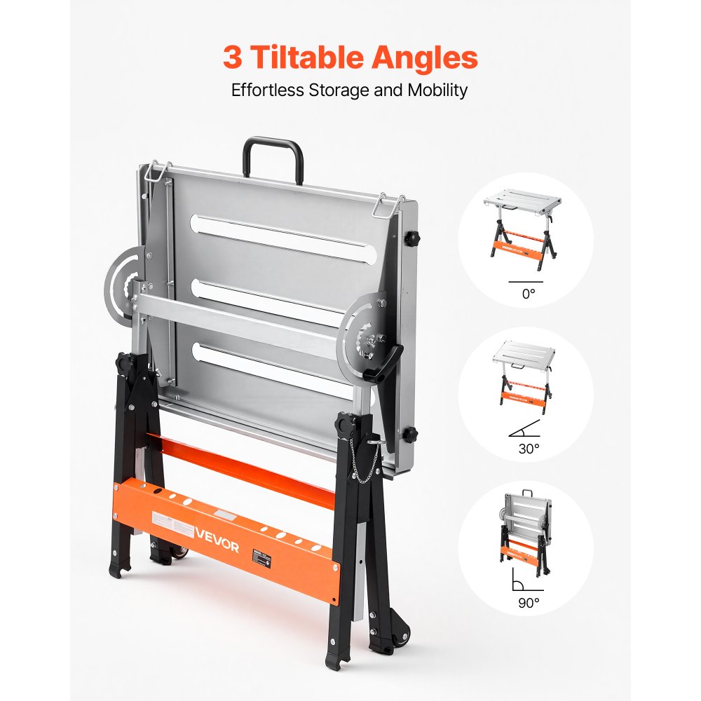 VEVOR Foldable Welding Table 30" x 20" Welding Workbench 400LBS Capacity, 5-Level Height Adjustable Work Table with 3 Tilt Angles & 3 Tool Slots, Heavy-Duty Steel Platform for Welding Assembly Repair