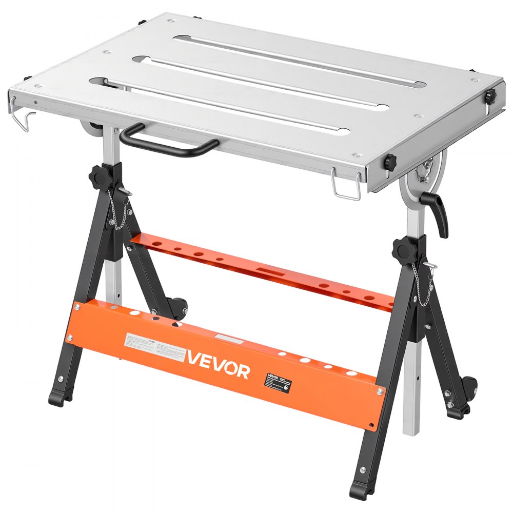 VEVOR Foldable Welding Table 30" x 20" Welding Workbench 400LBS Capacity, 5-Level Height Adjustable Work Table with 3 Tilt Angles & 3 Tool Slots, Heavy-Duty Steel Platform for Welding Assembly Repair