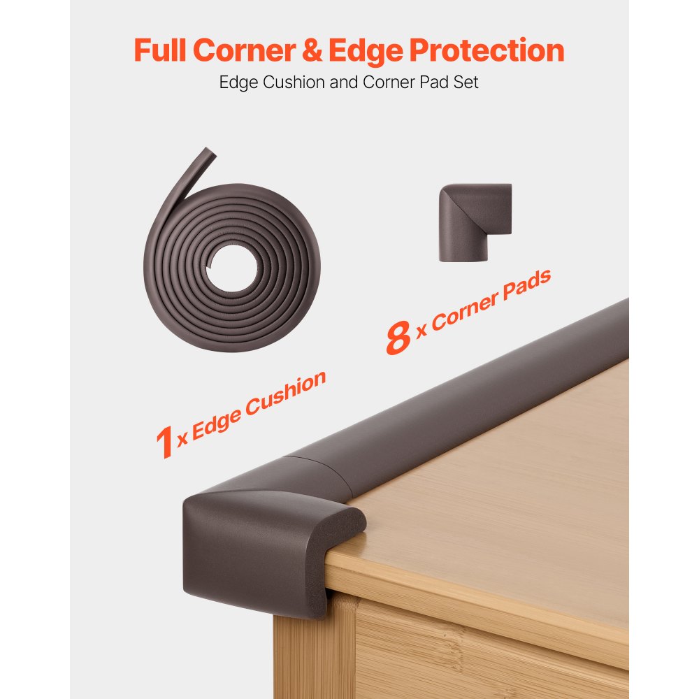 Protector de esquinas VEVOR para bebés, 5,5 m de cojín, 8 almohadillas para esquinas, espuma NBR suave, adhesivo 3M, protectores de mesa a prueba de niños, fácil instalación, para muebles y chimeneas.