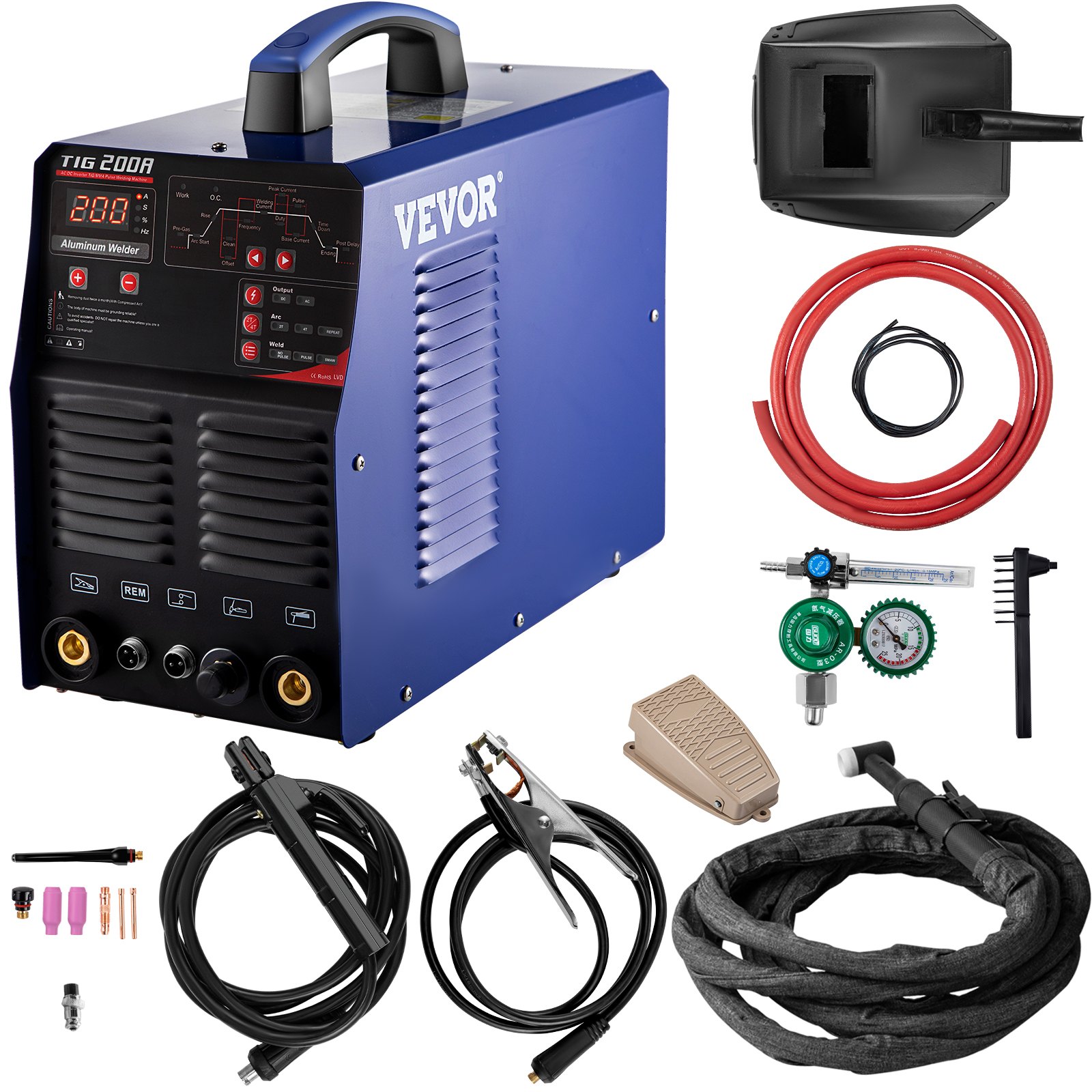 VEVOR TIG Welder AC/DC, 3 in 1 TIG/MMA/ARC Welding Machine with 110/220V Dual Voltage, 200A Aluminum MMA Welder w/Inverter IGBT and Digital Panel, Multiprocess ARC Welder