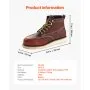 VEVOR Steel Toe Work Boots, UK Size 8.5, Waterproof Moc Toe Work Boots for Men, Slip-Resistant Work Boot, Lightweight and Breathable EVA Rubber Sole Mens Boots for Industry Construction, Brown