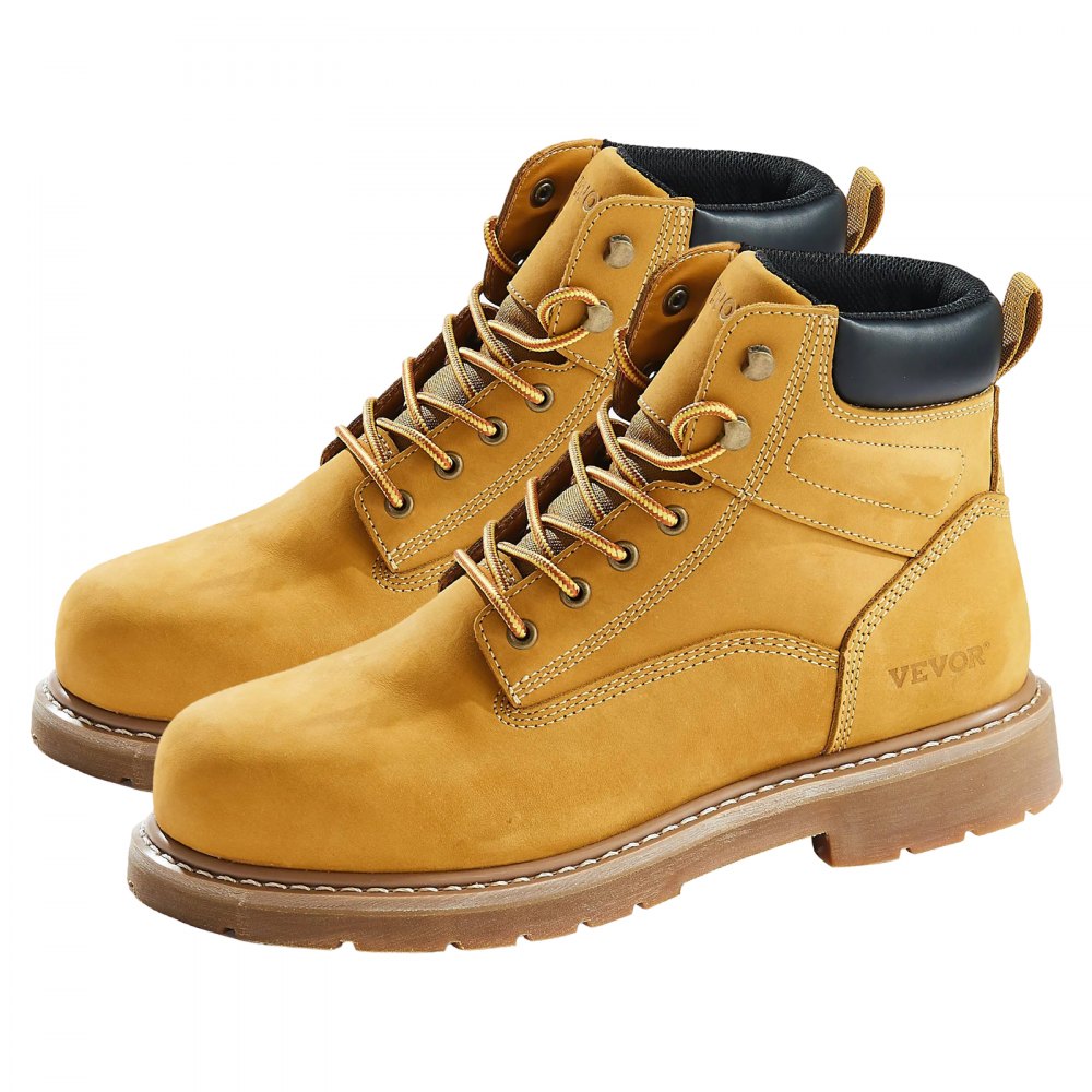 VEVOR Steel Toe Work Boots, US Size 9, Waterproof Work Boots for Men, Slip-Resistant Work Boot, Lightweight and Breathable Rubber Sole Mens Boots for Industry Construction, Brown Yellow