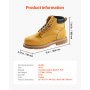 VEVOR Steel Toe Work Boots, US Size 9, Waterproof Work Boots for Men, Slip-Resistant Work Boot, Lightweight and Breathable Rubber Sole Mens Boots for Industry Construction, Brown Yellow