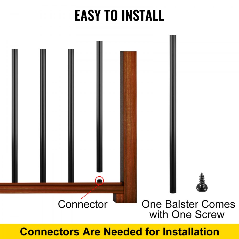 VEVOR Deck Balusters, 51 Pack Metal Deck Spindles, 26"x0.75" Staircase Baluster with Screws, Aluminum Alloy Deck Railing for Wood and Composite Deck, Circle Baluster for Outdoor Stair Deck Porch