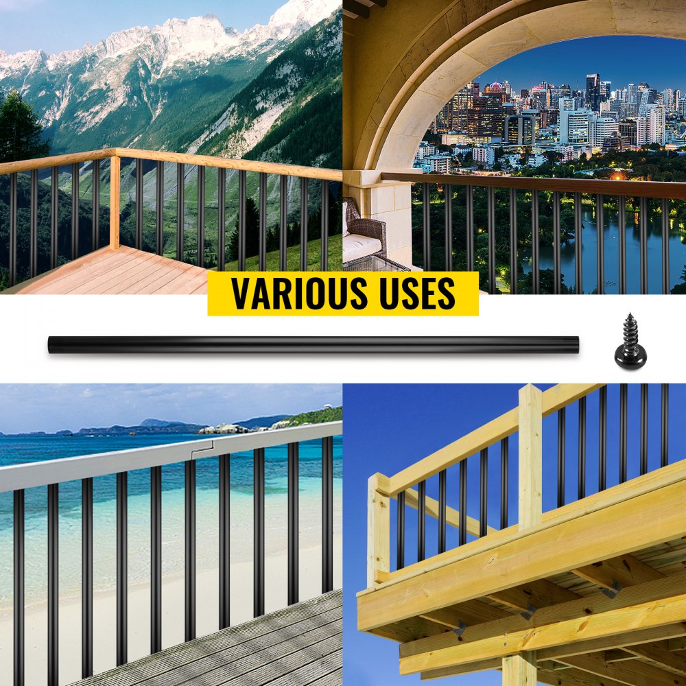 VEVOR Deck Balusters, 101 Pack Metal Deck Spindles, 26"x0.75" Staircase Baluster With Screws, Aluminum Alloy Deck Railing for Wood and Composite Deck, Circle Baluster for Outdoor Stair Deck Porch