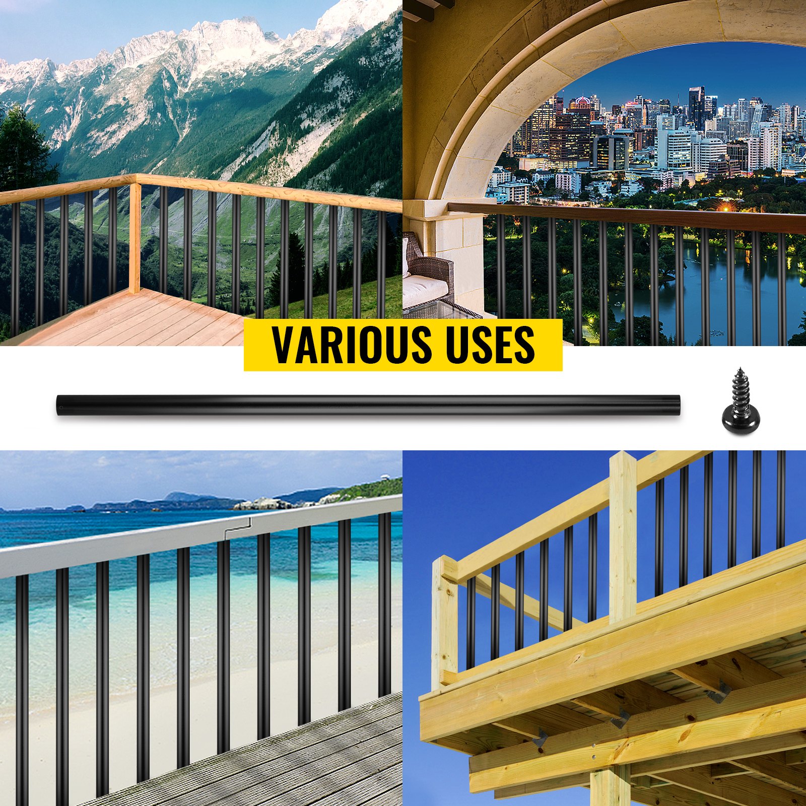 VEVOR Deck Balusters, 101 Pack Metal Deck Spindles, 26"x0.75" Staircase Baluster With Screws, Aluminum Alloy Deck Railing for Wood and Composite Deck, Circle Baluster for Outdoor Stair Deck Porch
