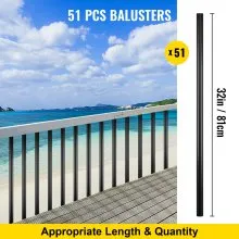 VEVOR Deck Balusters, 51 Pack Metal Deck Spindles, 32"x0.75" Staircase Baluster with Screws, Aluminum Alloy Deck Railing for Wood and Composite Deck, Circle Baluster for Outdoor Stair Deck Porch