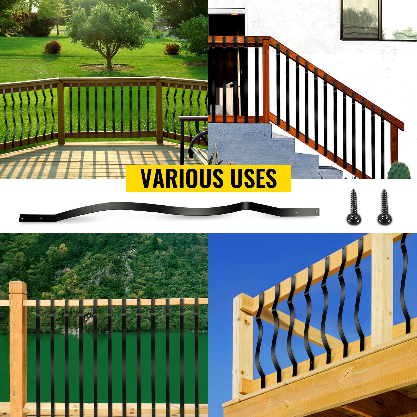 VEVOR Deck Balusters, 61 Pack Metal Deck Spindles, 29.5\"x1\" Staircase Baluster with Screws, Aluminum Alloy Deck Railing for Wood and Composite Deck, Stylish Baluster for Outdoor Stair Deck Porch