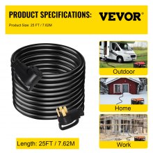 VEVOR 25Ft 50 Amp RV Extension Cord Durable Premium Power Cord RV 26.5mm Wire Diameter Extension Cord Copper Wire RV Cord Power Supply Cable for Trailer Motorhome Camper with Handles
