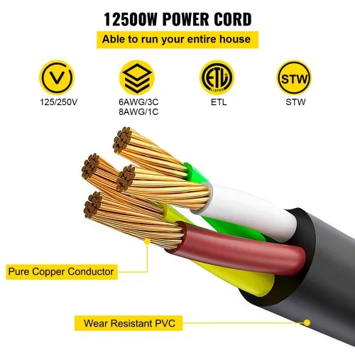 VEVOR 50Ft 50 Amp RV Extension Cord Durable Premium Power Cord RV 26.5mm Wire Diameter Extension Cord Copper Wire RV Cord Power Supply Cable for Trailer Motorhome Camper with Handles