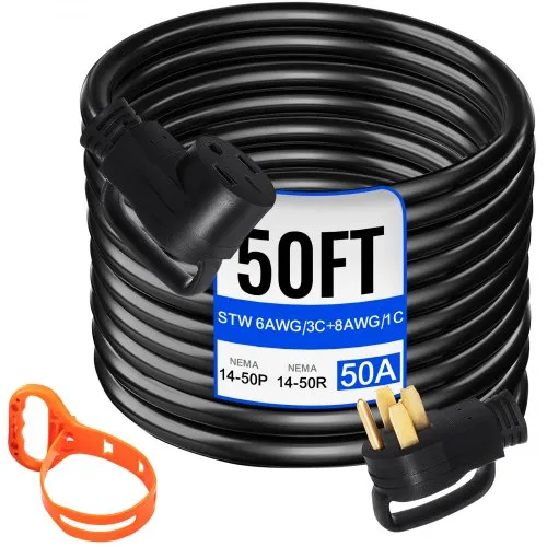 VEVOR 50Ft 50 Amp RV Extension Cord Durable Premium Power Cord RV 26.5mm Wire Diameter Extension Cord Copper Wire RV Cord Power Supply Cable for Trailer Motorhome Camper with Handles