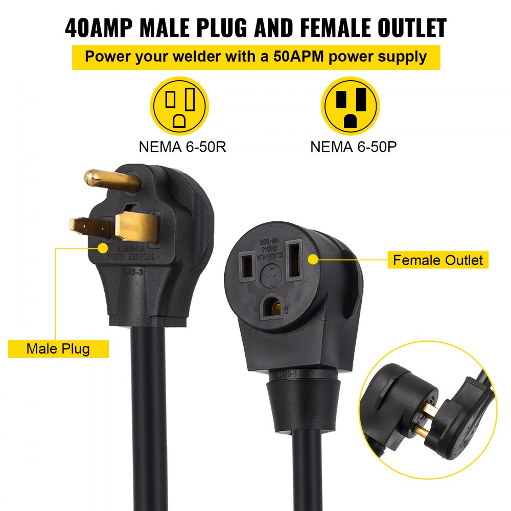 VEVOR Welder Extension Cord 40Amp 25ft 250V, Welding Power Cord with NEMA 6-50 Plug 8 Gauge 3 Prong for MIG,Lincoln,Plasma,Miller,TIG