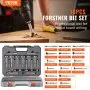 VEVOR Forstner Bit Set, 16 Pcs Forstner Drill Bits Set, 1/4" to 1-5/8", Carbon Steel, with Universal Round Shank, Forstner Drill Bit for Wood and Composite Board, Forstner Bits for Woodworking