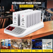 VEVOR Restaurant Pager System 20 Coasters Max 98 Nursery Pager Wireless Paging Queuing Calling System 350-500m with Vibration, Flashing and Buzzer for Social Distance Food Truck Hotels Cafes