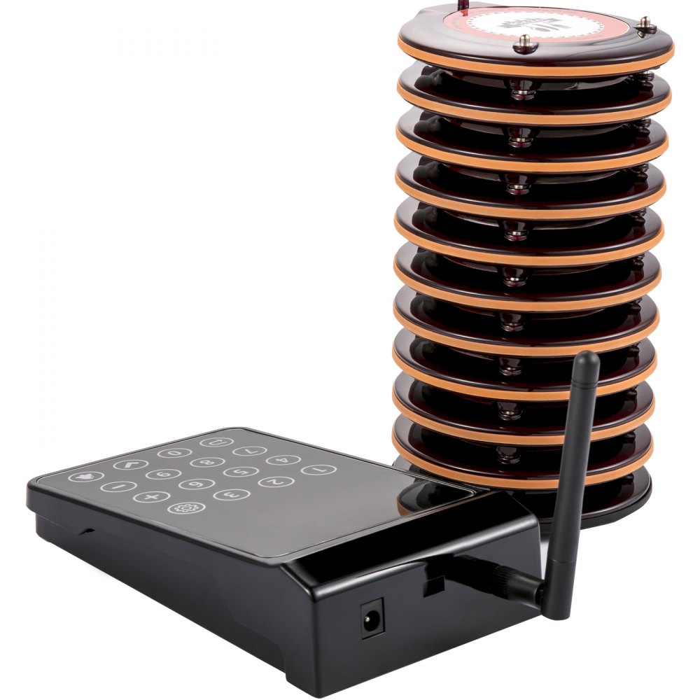 VEVOR Restaurant Pager System 10 Coasters Max 98 Nursery Pager Wireless Paging Queuing Calling System 350-500m with Vibration, Flashing and Buzzer for Social Distance Food Truck Hotels Cafes