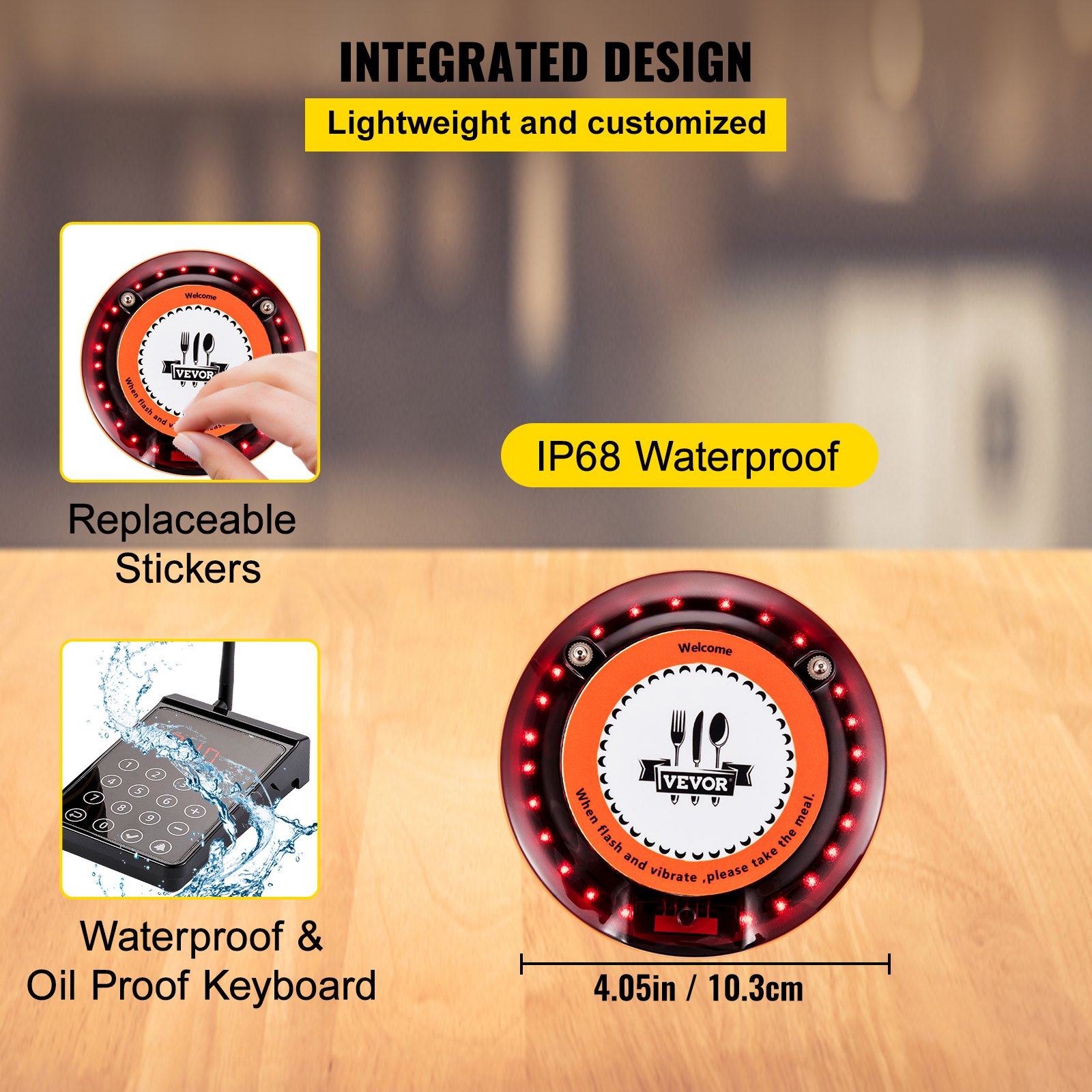 VEVOR Restaurant Pager System 10 Coasters Max 98 Nursery Pager Wireless Paging Queuing Calling System 350-500m with Vibration, Flashing and Buzzer for Social Distance Food Truck Hotels Cafes