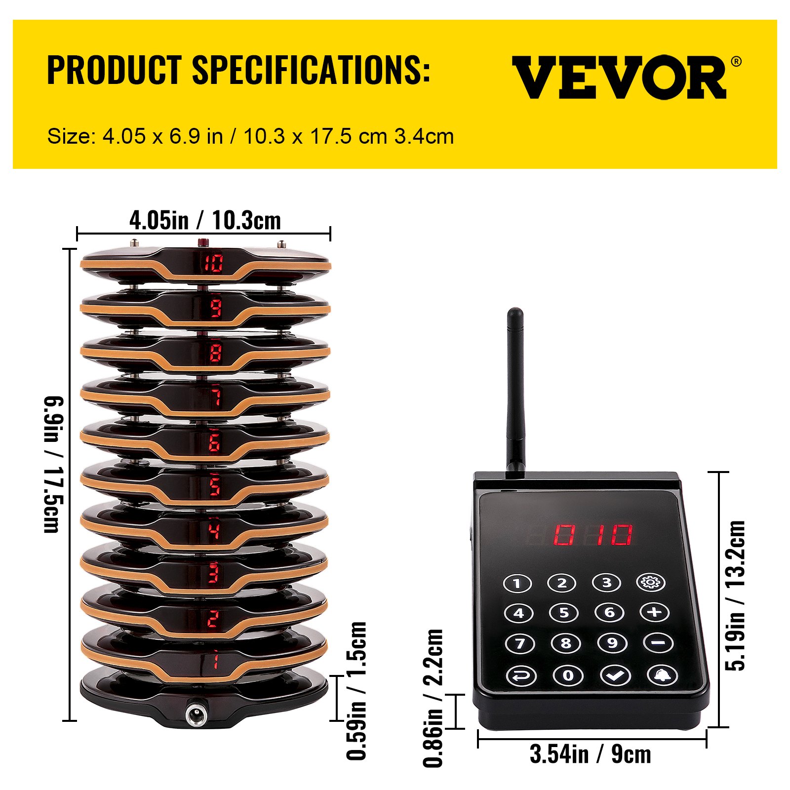 VEVOR Restaurant Pager System 10 Coasters Max 98 Nursery Pager Wireless Paging Queuing Calling System 350-500m with Vibration, Flashing and Buzzer for Social Distance Food Truck Hotels Cafes