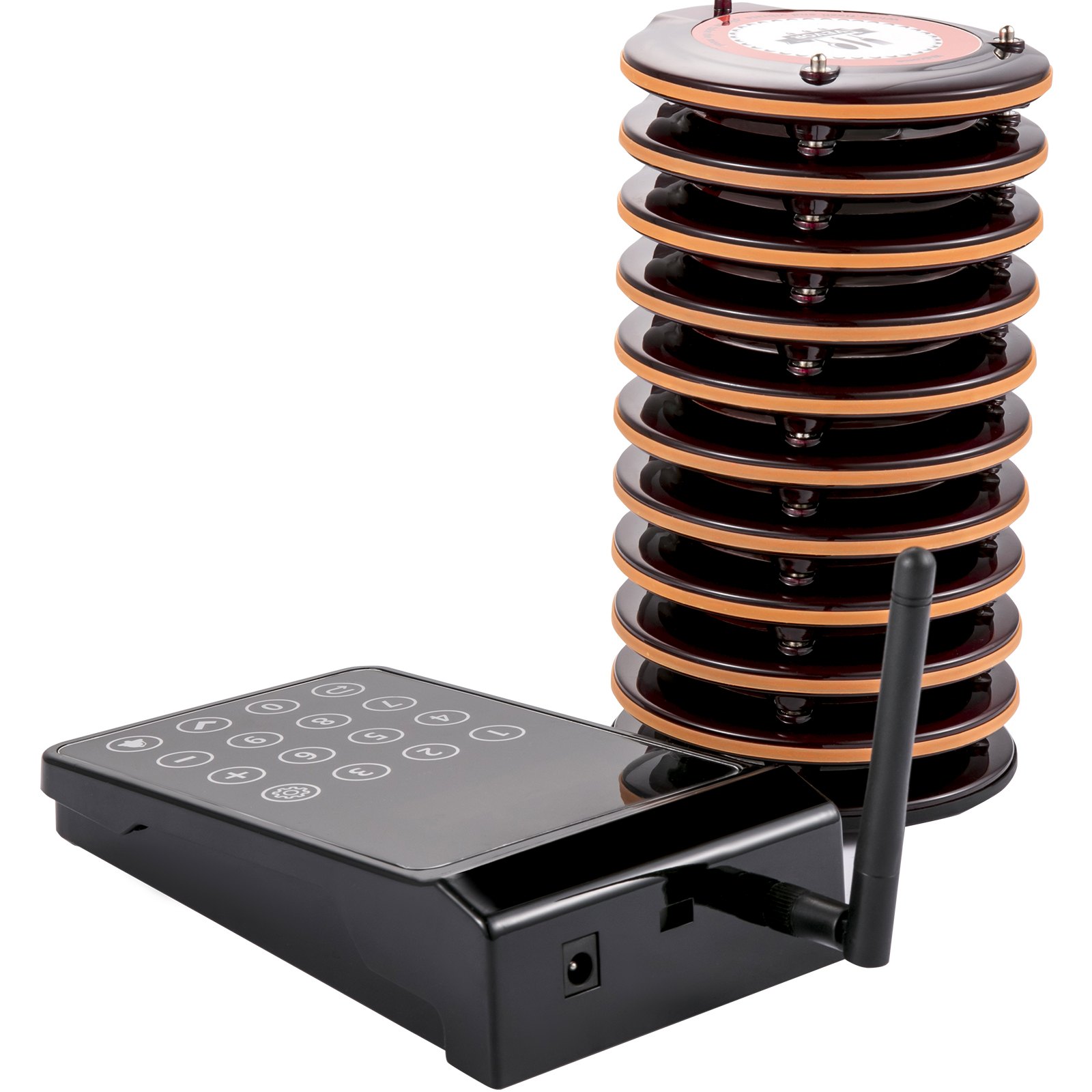 VEVOR Restaurant Pager System 10 Coasters Max 98 Nursery Pager Wireless Paging Queuing Calling System 350-500m with Vibration, Flashing and Buzzer for Social Distance Food Truck Hotels Cafes