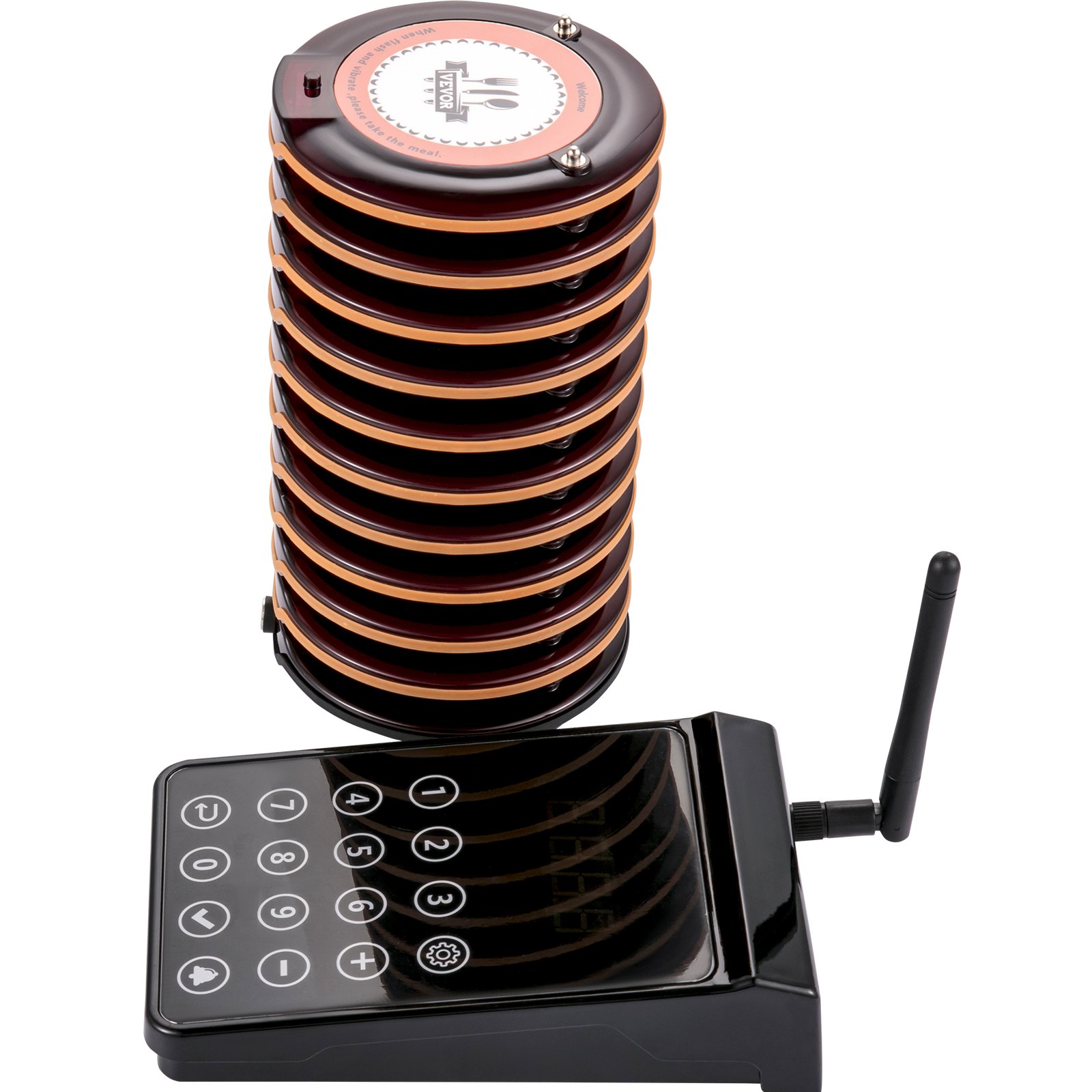 VEVOR Restaurant Pager System 10 Coasters Max 98 Nursery Pager Wireless Paging Queuing Calling System 350-500m with Vibration, Flashing and Buzzer for Social Distance Food Truck Hotels Cafes