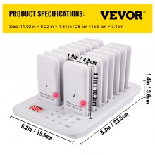 VEVOR Restaurant Pager 16 Coasters Paging System Max 98 Nursery Pager Wireless Paging Queuing Calling System 350-500m with Vibration, Flashing and Buzzer for Social Distance Food Truck Hotels Cafes