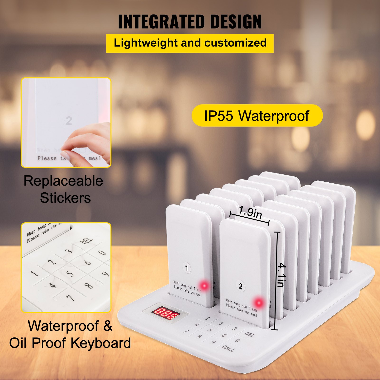 VEVOR Restaurant Pager 16 Coasters Paging System Max 98 Nursery Pager Wireless Paging Queuing Calling System 350-500m with Vibration, Flashing and Buzzer for Social Distance Food Truck Hotels Cafes