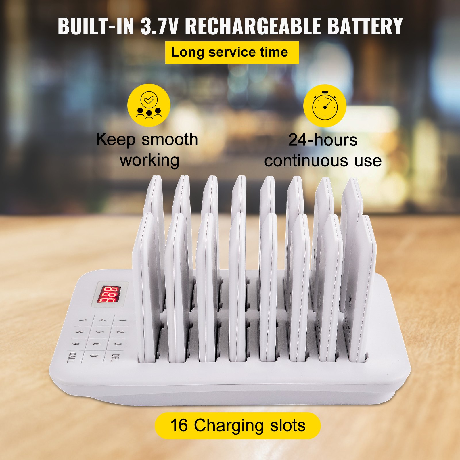 VEVOR Restaurant Pager 16 Coasters Paging System Max 98 Nursery Pager Wireless Paging Queuing Calling System 350-500m with Vibration, Flashing and Buzzer for Social Distance Food Truck Hotels Cafes