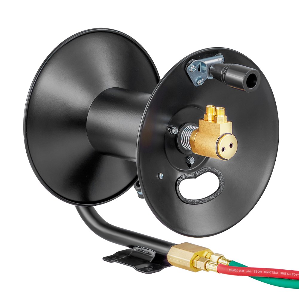 VEVOR Welding Hose Reel, Hand Crank Rewind Hose Reel with 3FT Lead-in Hose and 9/16"-18 B Fittings, Ceiling/Wall Mount Heavy Duty Steel Reel for Workshops Garages (Welding Hose Not Included)