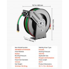 Retractable Welding Hose Reel 1/4 in x 50FT Oxygen Acetylene Rubber Hose R Grade