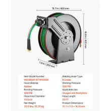 Retractable Welding Hose Reel 1/4 in x 50FT Oxygen Acetylene Rubber Hose R Grade