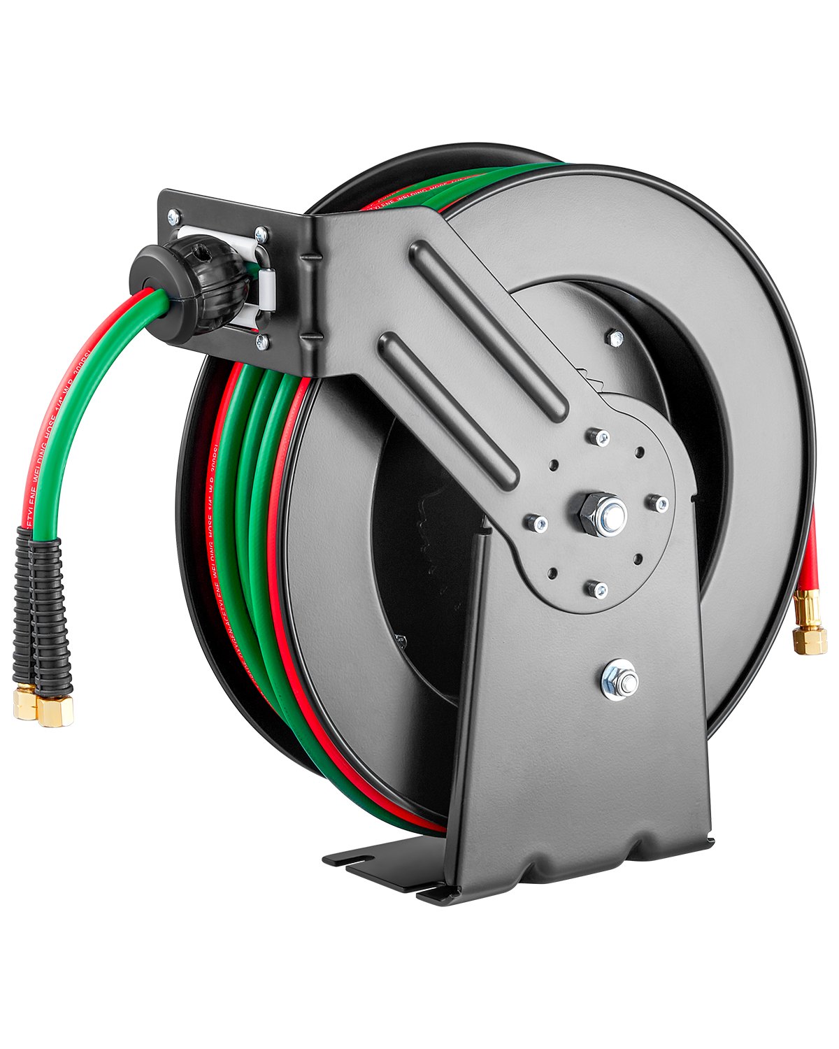 VEVOR Retractable Welding Hose Reel, 1/4-Inch x 50FT Twin Oxygen Acetylene Rubber Hose Max 300PSI - R Grade, Ceiling/Wall Mount Heavy Duty Steel Hose Reel Auto-Rewind, Ideal for Workshops Garages