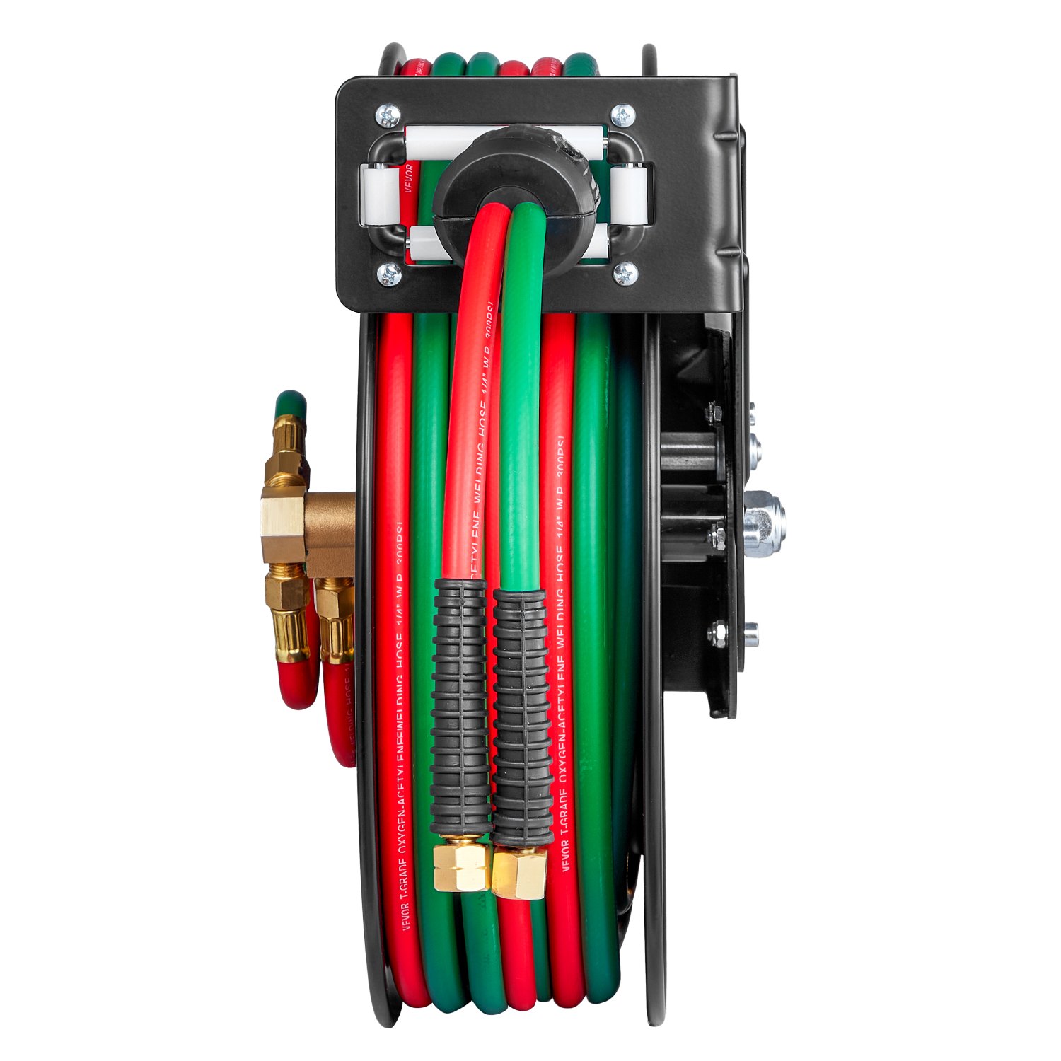 VEVOR Retractable Welding Hose Reel, 1/4-Inch x 50FT Twin Oxygen Acetylene Rubber Hose Max 300PSI - R Grade, Ceiling/Wall Mount Heavy Duty Steel Hose Reel Auto-Rewind, Ideal for Workshops Garages