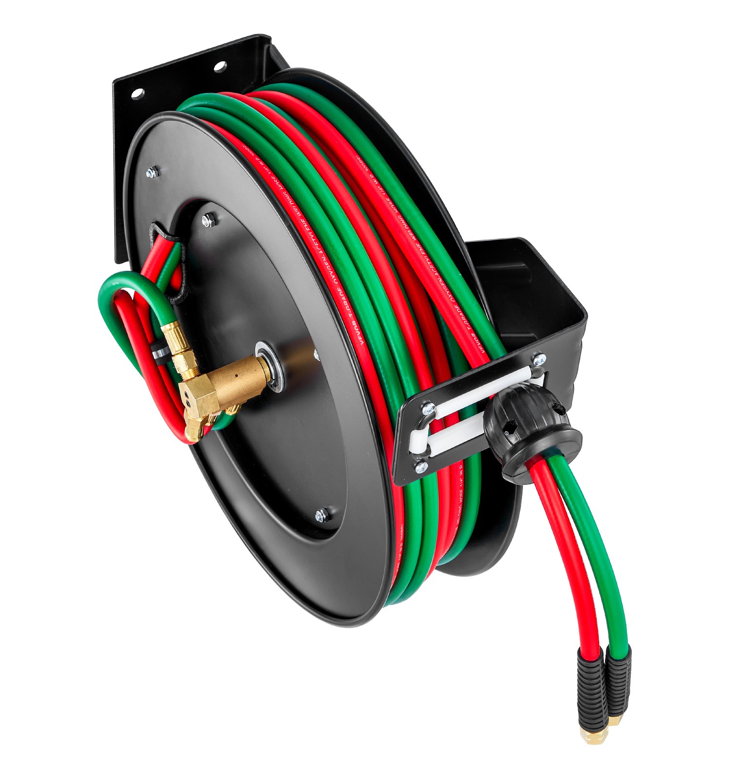 VEVOR Retractable Welding Hose Reel, 1/4-Inch x 50FT Twin Oxygen Acetylene Rubber Hose Max 300PSI - R Grade, Ceiling/Wall Mount Heavy Duty Steel Hose Reel Auto-Rewind, Ideal for Workshops Garages