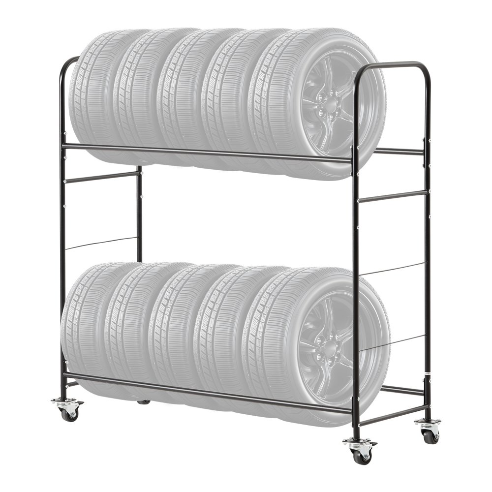 Rolling Tire Storage Rack 2-Shelf Tire Holder Hold up to 12 Standard Tires