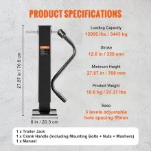 VEVOR Trailer Jack, Trailer Tongue Jack Welding-on 12000 lb Weight Capacity, Trailer Jack Stand with Handle for lifting RV Trailer, Horse Trailer, Utility Trailer, Yacht Trailer