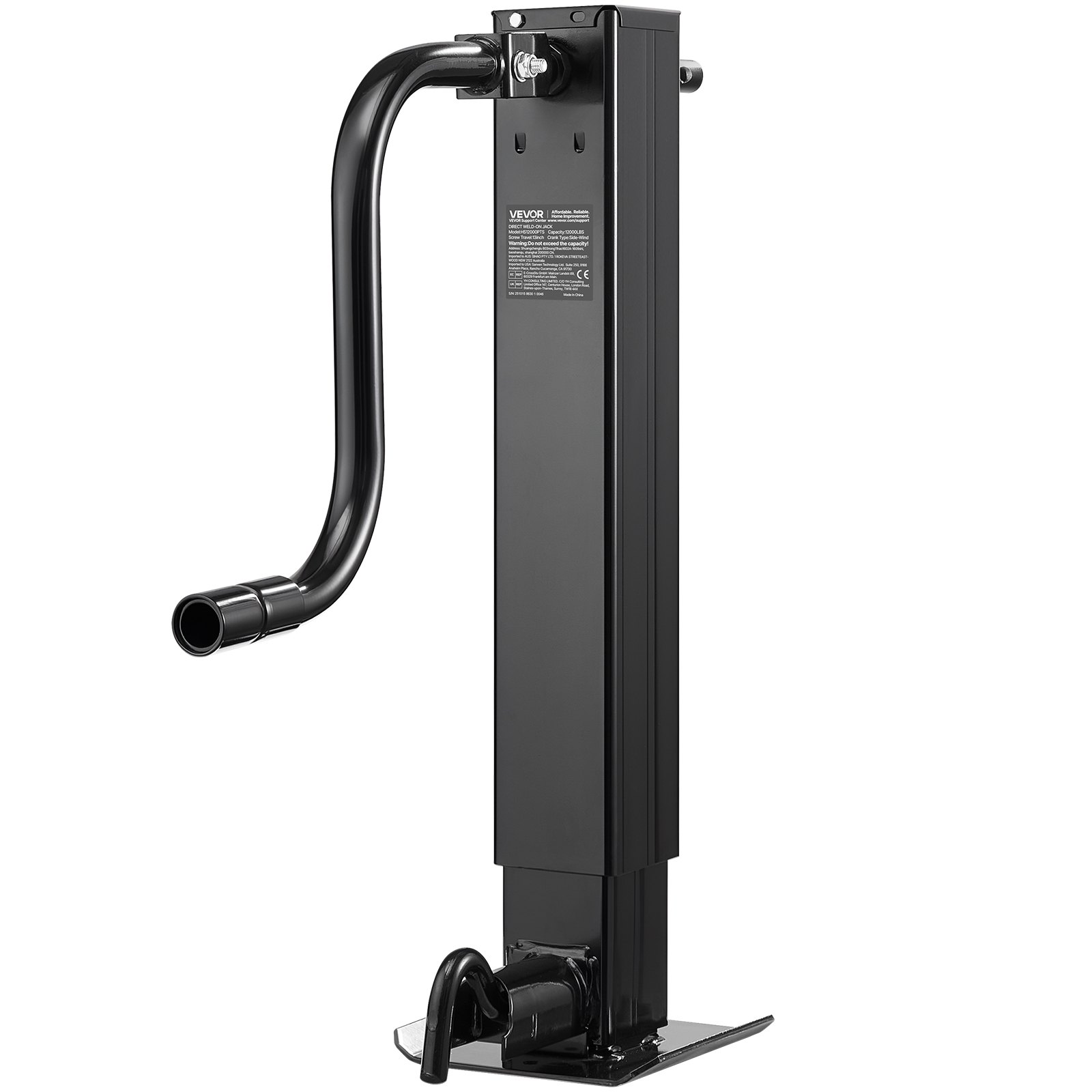 VEVOR Heavy-Duty Trailer Jack, 12,000 lbs Load Capacity, Sidewind Square Direct Weld-on Trailer Jack with Handle Crank, Adjustable Drop Leg, 26-Inch Travel for Lifting RV, Utility, Yacht Trailers