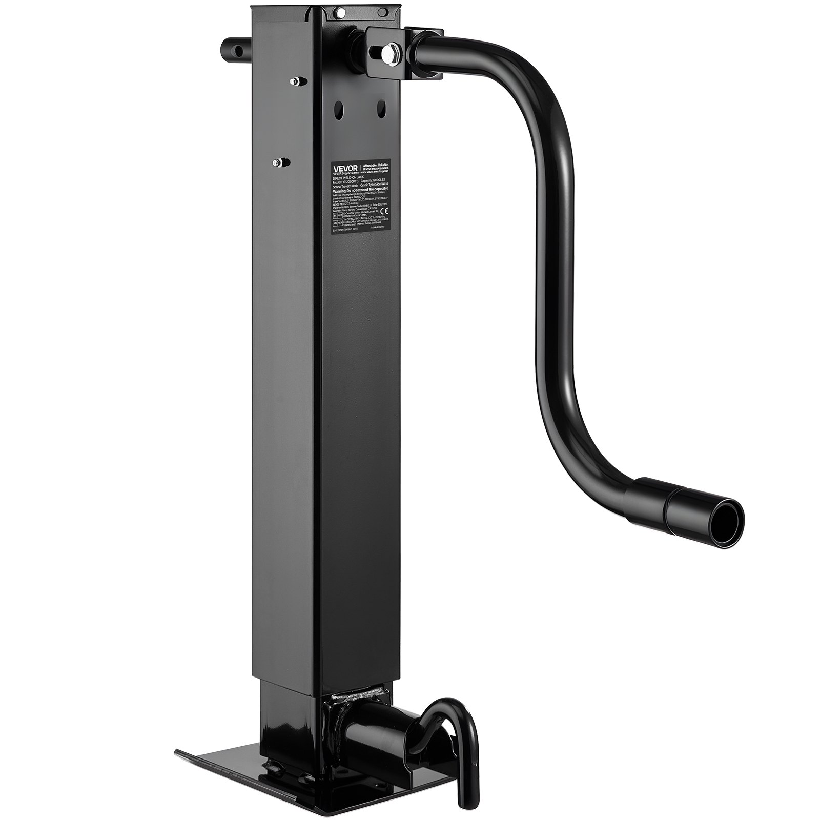 VEVOR Heavy-Duty Trailer Jack, 12,000 lbs Load Capacity, Sidewind Square Direct Weld-on Trailer Jack with Handle Crank, Adjustable Drop Leg, 26-Inch Travel for Lifting RV, Utility, Yacht Trailers
