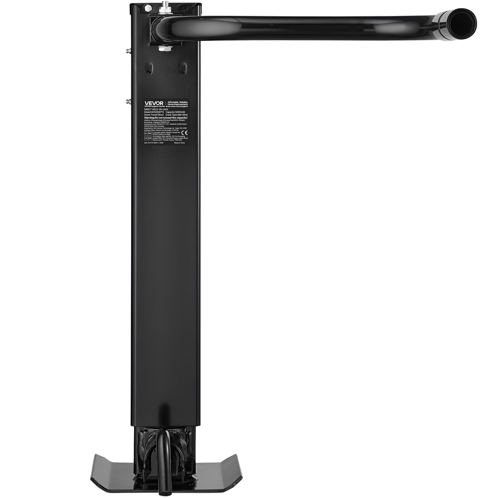 VEVOR Heavy-Duty Trailer Jack, 12,000 lbs Load Capacity, Sidewind Square Direct Weld-on Trailer Jack with Handle Crank, Adjustable Drop Leg, 26-Inch Travel for Lifting RV, Utility, Yacht Trailers