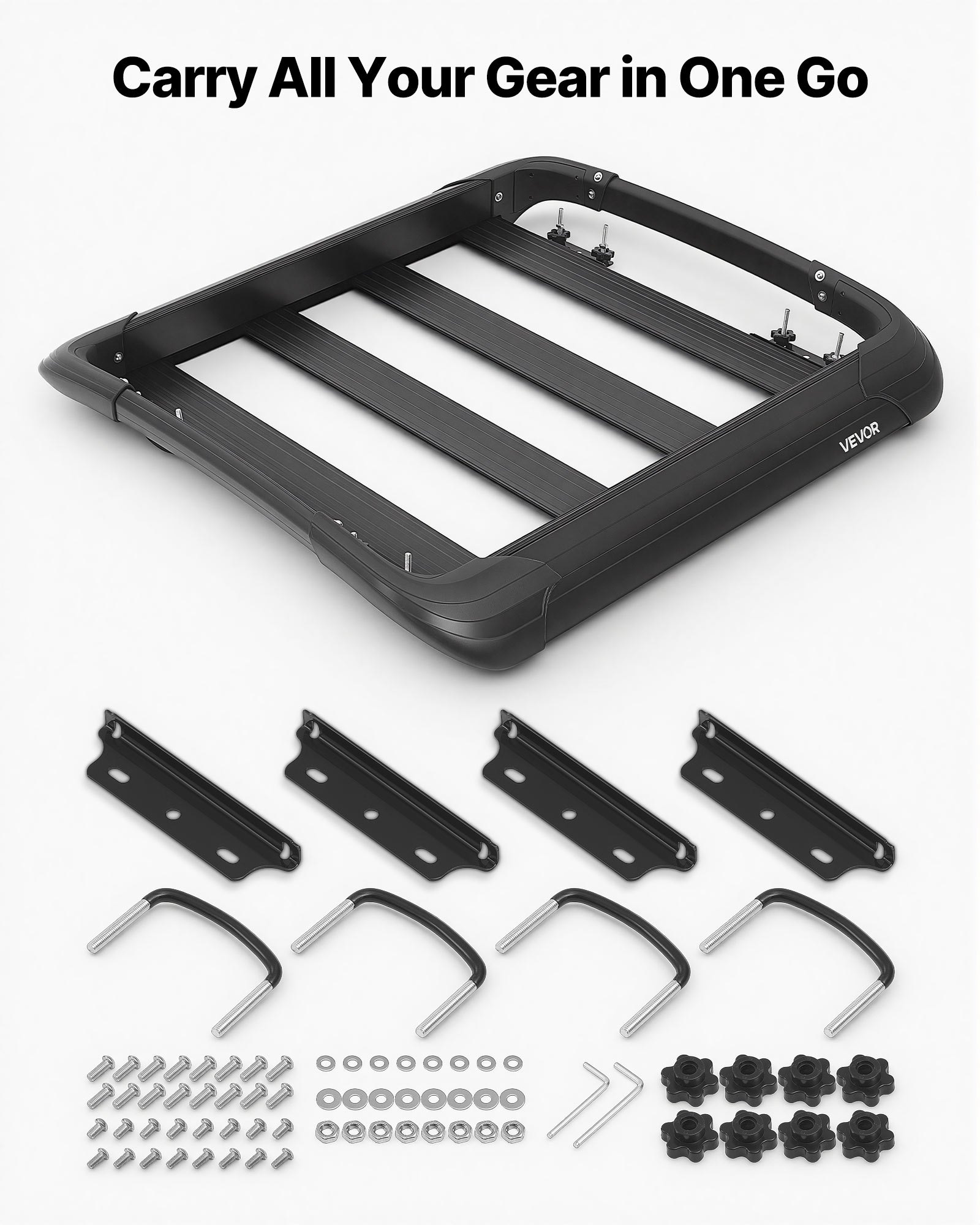 VEVOR Roof Rack Cargo Basket, 38 x 38 x 5.59 in, Universal Heavy Duty Roof Top Carrier Basket, 150 lbs Capacity, All-Weather Car Top Luggage Holder, Fits Crossbars up to 3.54 x 1.97 in, for SUV Truck