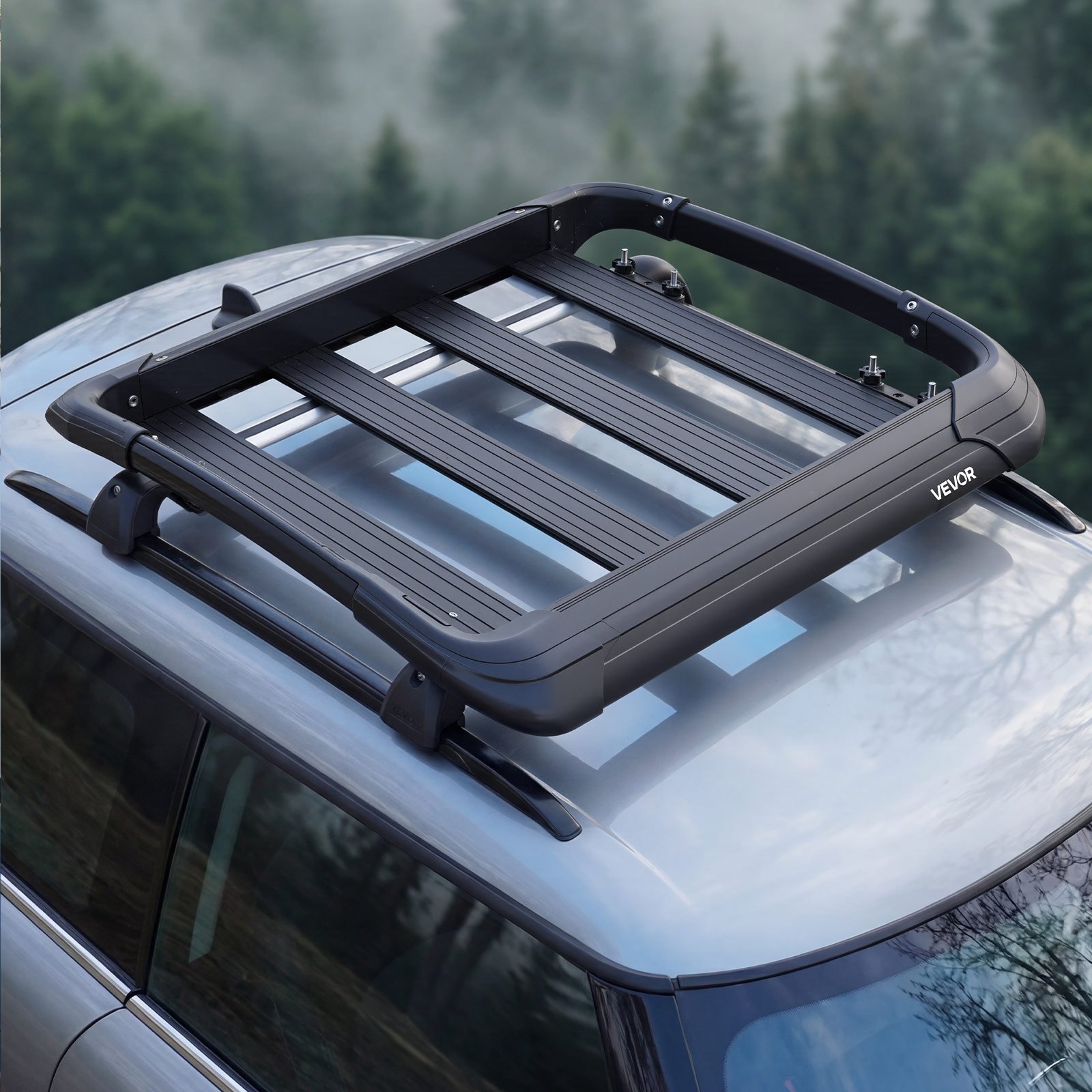 VEVOR Roof Rack Cargo Basket, 38 x 38 x 5.59 in, Universal Heavy Duty Roof Top Carrier Basket, 150 lbs Capacity, All-Weather Car Top Luggage Holder, Fits Crossbars up to 3.54 x 1.97 in, for SUV Truck