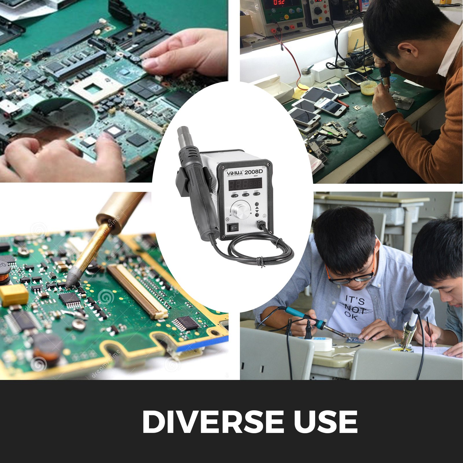 YIHUA 2008D Rework Station Hot Air Gun 650W Digital Desoldering Brushless Fan