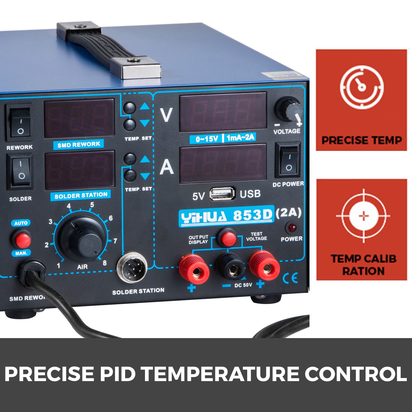 853d-usb 4-in-1 Rework Station Hot Air Soldering Iron Dc Power Supply 800w