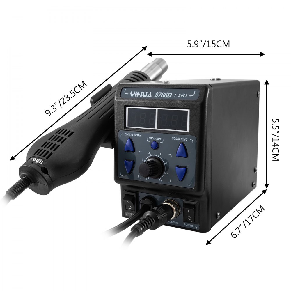 YIHUA 8786D-I Hot Air Gun Desoldering Iron Rework Station 2 in 1 700W Soldering