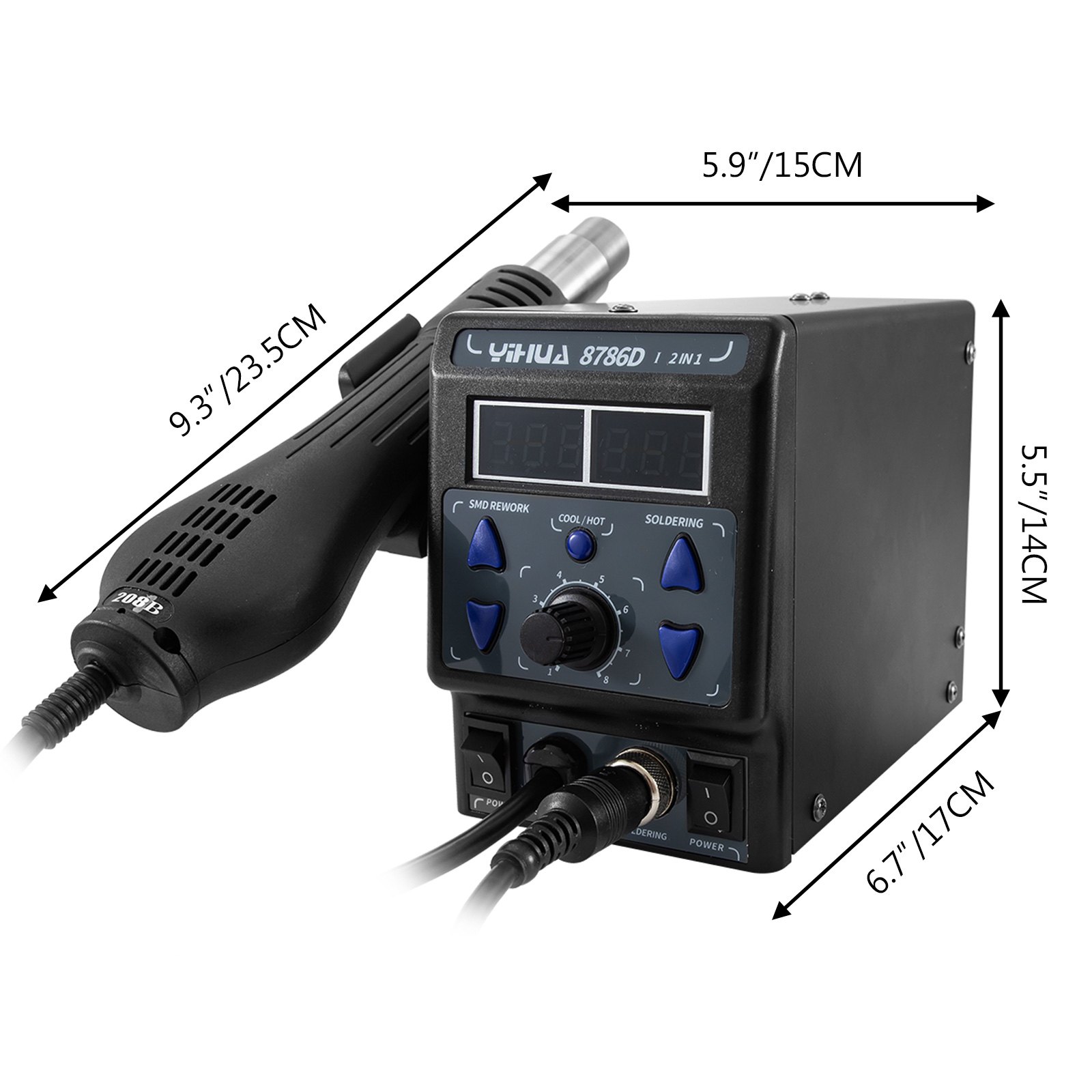 YIHUA 8786D-I Hot Air Gun Desoldering Iron Rework Station 2 in 1 700W Soldering