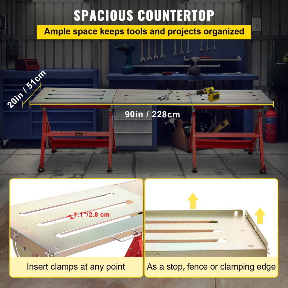 VEVOR Welding Table Steel Welding Table 228 x 51 cm Adjustable Height, Tiltable