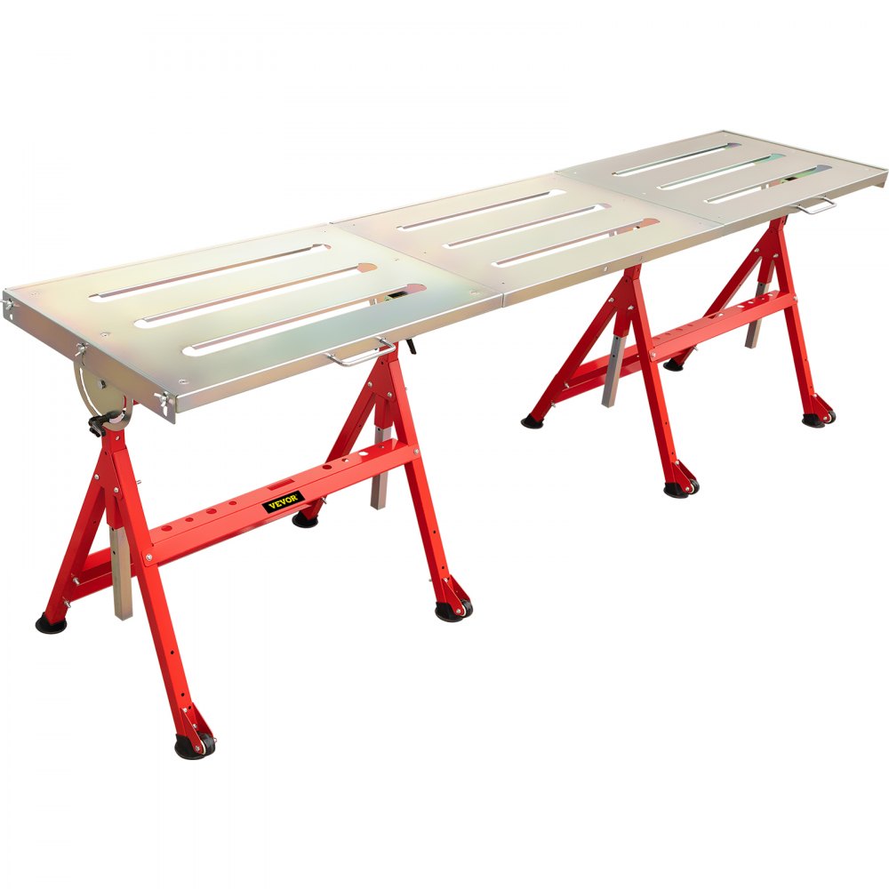 VEVOR Welding Table 90\'\' x 20\'\' Steel Welding Table Nine 1.1 in. / 28mm Slots Welding Bench Table Adjustable Angle & Height Portable Table, Casters, Retractable Guide Rails, Eccentric Leveling Foo
