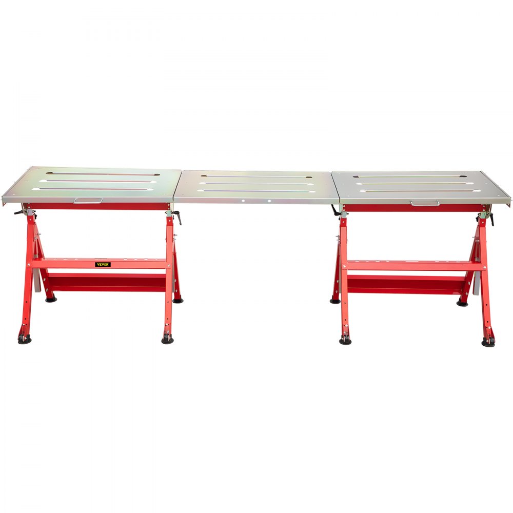 VEVOR Welding Table 90\'\' x 20\'\' Steel Welding Table Nine 1.1 in. / 28mm Slots Welding Bench Table Adjustable Angle & Height Portable Table, Casters, Retractable Guide Rails, Eccentric Leveling Foo