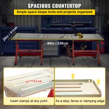 VEVOR Welding Table 90'' x 20'' Steel Welding Table Nine 1.1 in. / 28mm Slots Welding Bench Table Adjustable Angle & Height Portable Table, Casters, Retractable Guide Rails, Eccentric Leveling Foot