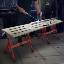 VEVOR Welding Table 90'' x 20'' Steel Welding Table Nine 1.1 in. / 28mm Slots Welding Bench Table Adjustable Angle & Height Portable Table, Casters, Retractable Guide Rails, Eccentric Leveling Foot